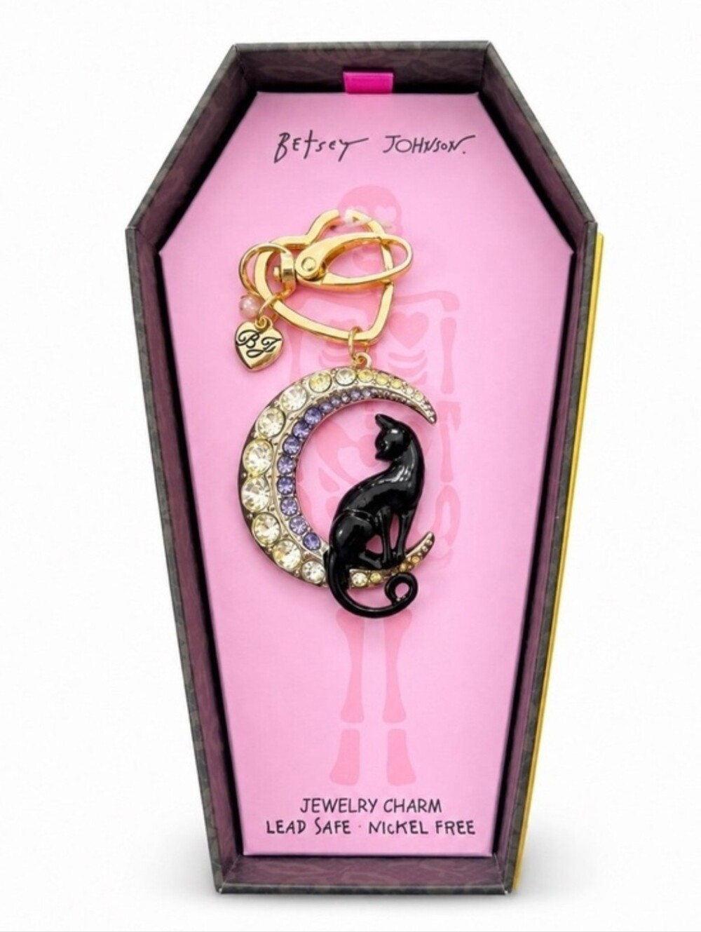 🖤▪️Betsey Johnson▪️ Black Cat on Moon Jewelry Handbag Charm Key Chain